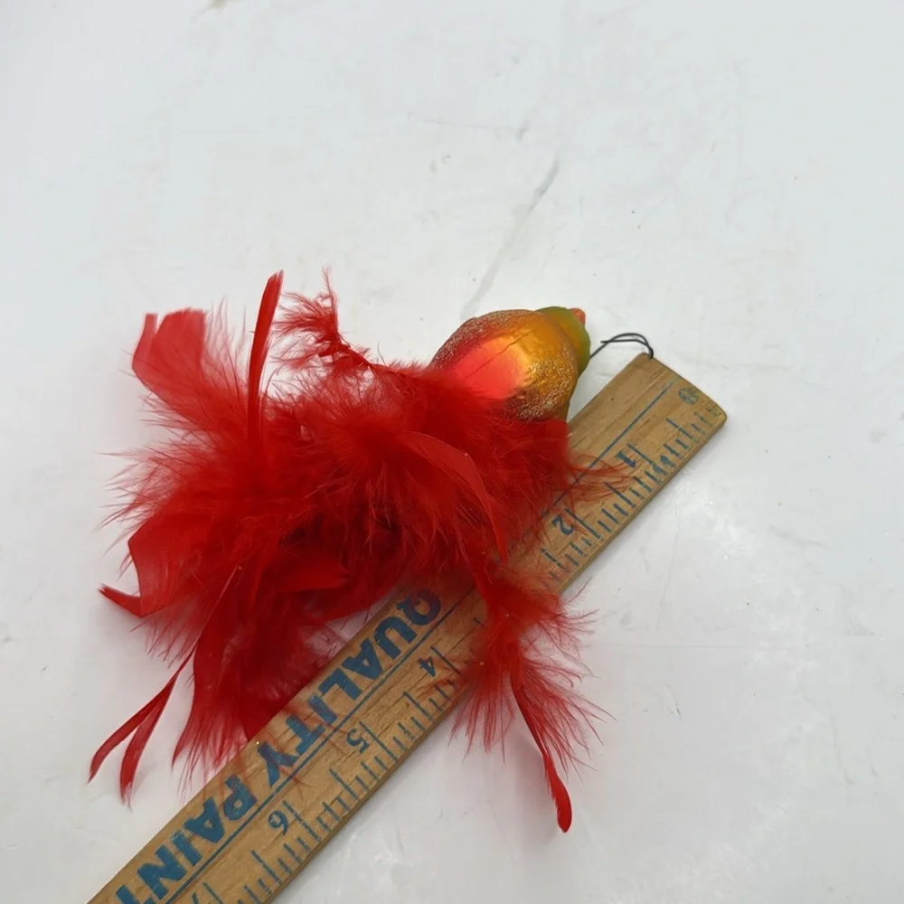 Vintage Red Feathered Bird Glass Ornament Collectible Decor Christmas